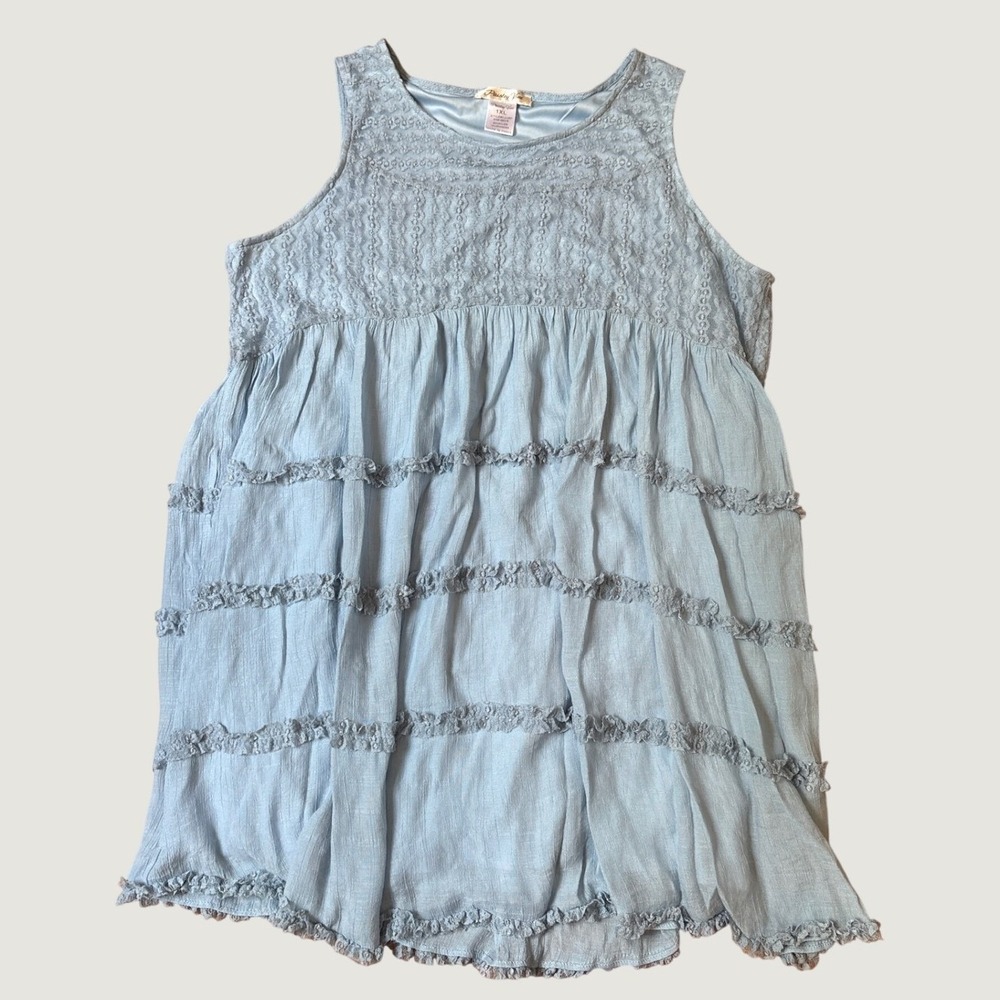 Paisley Vine Babydoll Top Women Blue Lace Ruffle Tiered Boho SIZE 1XL